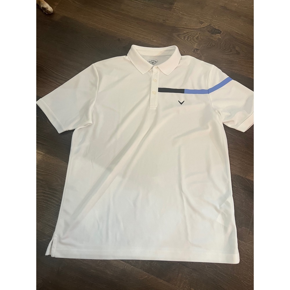 Callaway Mens Golf Polo Shirt White Short Sleeve Chest Stripe Size Medium